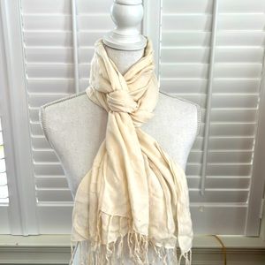 Creamy White Scarf with Fringe